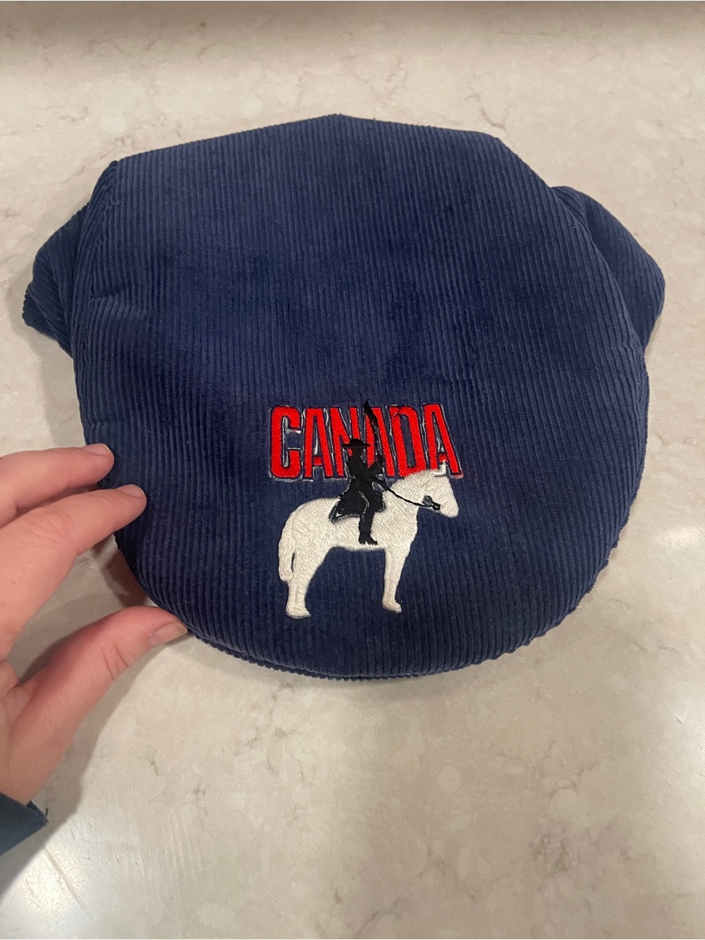 Wilson Navy Corduroy Cap 100% Cotton Newsy Vintage Canada Horse Embroidered Prep